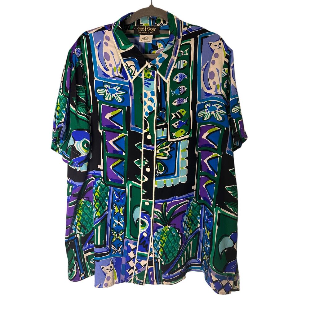 Vintage Bob Mackie 90s Wearable Art 100% Silk Blouse Maximalist Print Size L